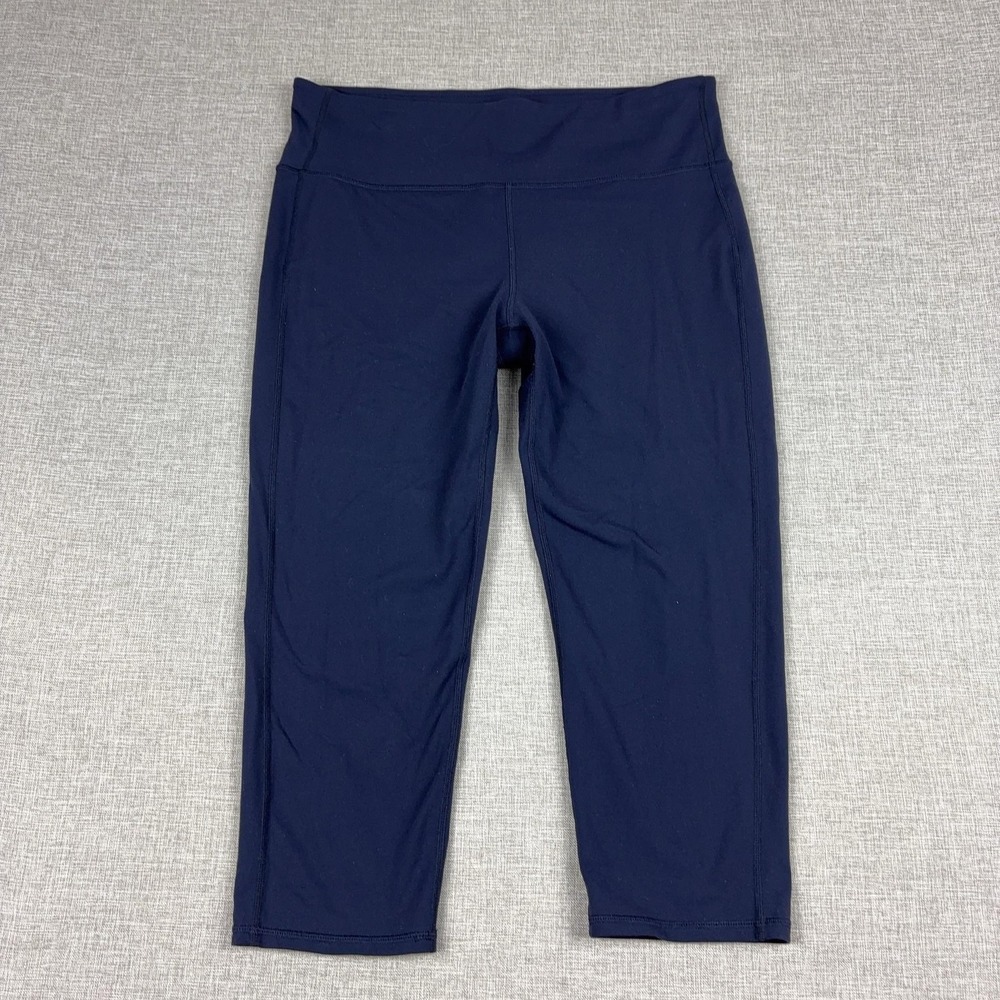 Athleta Leggings Womens L Blue Cropped Nylon Spandex Elastic Waist Yoga Gym